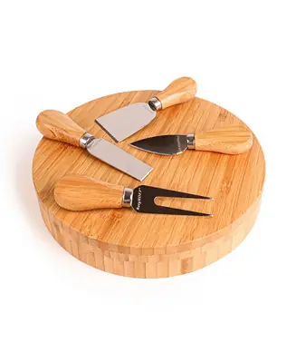 Fan Favorite Stainless Steel 6-Piece Cheese Knives and Bamboo Round Board Set