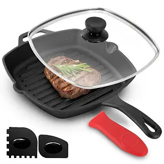 Fast Shipping Pre-Seasoned Cast Iron 10.4 Inch Griddle with Tempered Glass Lid