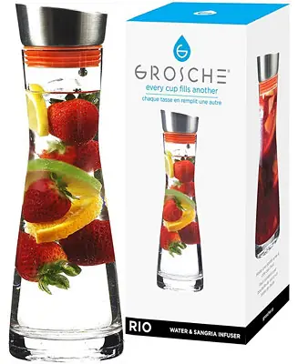 One Day Deal Rio Glass Infusion Water Pitcher and Sangria Maker Carafe with Stainless Steel Smart Filter Lid, 34 fl oz