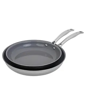 Free Delivery HENCKELS Clad H3 Stainless Steel Ceramic Nonstick 2 Piece 10" and 12" Fry Pan Set