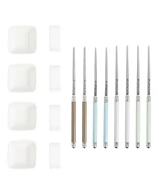 Luxury Mother of Pearl Chopsticks, Ceramic Rests and Sauce Bowls, Set of 4 Pairs