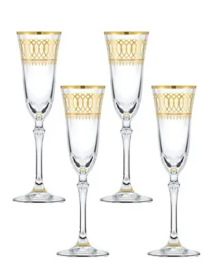 Gold-Tone Embellished Champagne Flutes with Gold-Tone Rings, Set of 4 Best Price
