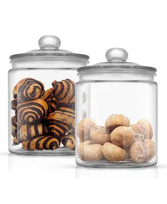 Fresh Stock Joyful Round Glass Cookie Jar with Airtight Lids, Set of 2