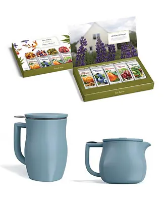 Best Seller Fiore Stone Blue Teaware and Single Steeps Tea Bundle, 4 Piece
