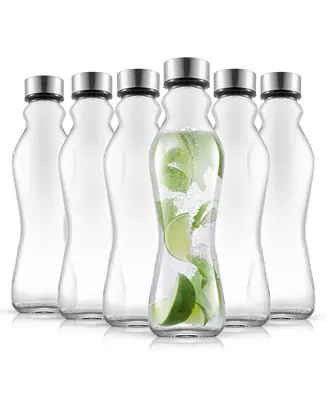 Professional Grade Spring Glass 18 Oz Insulated Water Bottles with Stainless Steel Cap Set, 6 Pieces
