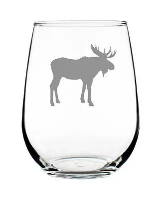 Special Discount Moose Silhouette Rustic Cabin Gifts Stem Less Wine Glass, 17 oz