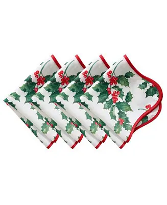 Classic Holly Scallop Border Napkins 17"x 17", Set of 4 Affordable