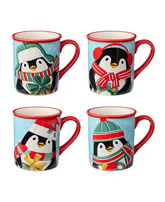 Seasonal Sale Christmas Whimsy Penguin Mugs, Set of 4