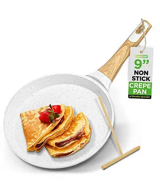 Wholesale 17.3” Non-Stick Crepe Pan with Wooden Spreader (NCMKCP0024WT) - White Cream Marble