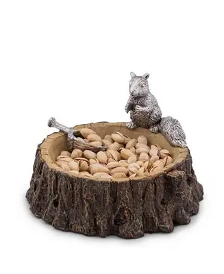 No Minimum Order Designs Aluminum Standing Squirrel on Log Nut Bowl