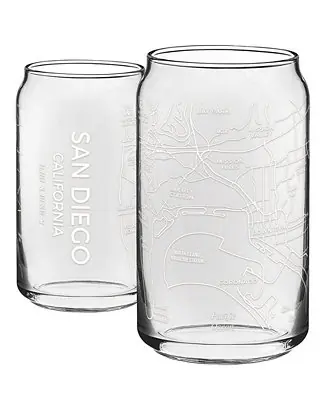 THE CAN San Diego Map 16 oz Everyday Glassware, Set of 2 Special Offer