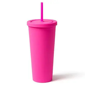 700ML double-walled BPA-free acrylic cup with lid & straw, matte finish, easy to clean, fits most cupholders—pink. Order Now