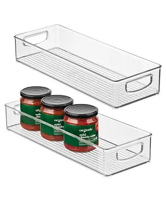 Next Day Delivery Plastic Stackable Pantry Bin with Handles, Set of 2, Clear, Made in USA
