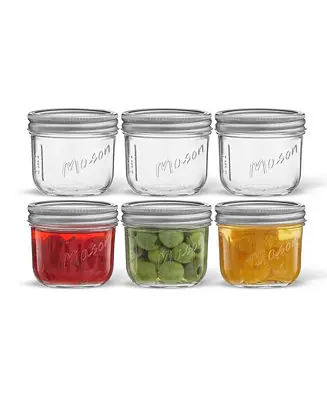 Professional Grade Wide Set of 6 Mason Jars with Airtight Lids