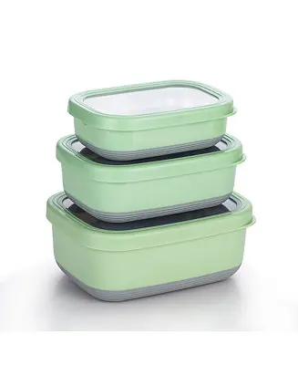 Stainless Steel Food Containers, Set of 3, 470ML, 900ML,1.4L, Green Next Day Delivery