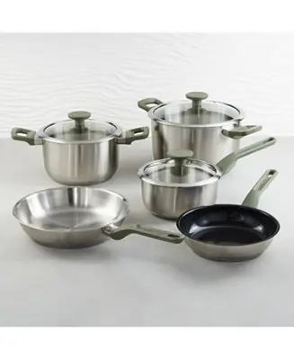 Leo Bolt 8pc Recycled Stainless Steel Cookware Set, Green Cheap