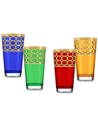 Multicolor High Ball with Gold-Tone Rings, Set of 4 Premium