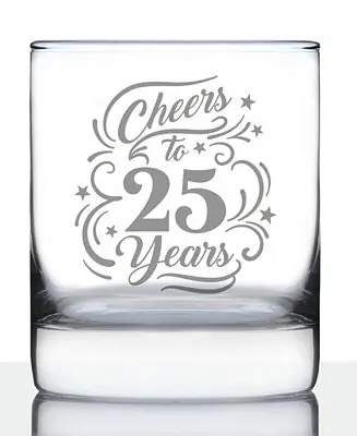 Cheers to 25 Years 25th Anniversary Gifts Whiskey Rocks Glass, 10 oz Free Shipping
