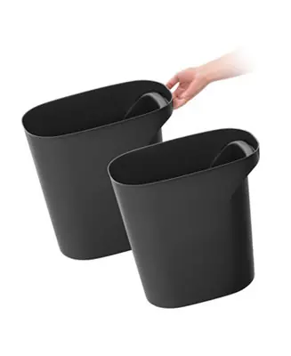 Latest 6 Gallon / 24 Quart Plastic Wastebasket Trash Cans for Home, Office, Bedroom, Bathroom, Made with Recycled Materials, Black, 2-Pack