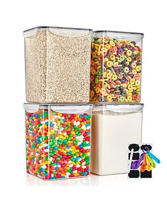 Crafted 4 Pack Airtight (5qt/170oz) Food Storage Containers with Lids, Labels & Marker -Store Baking Supplies, Sugar, Flour, Rice and More -BPA Free