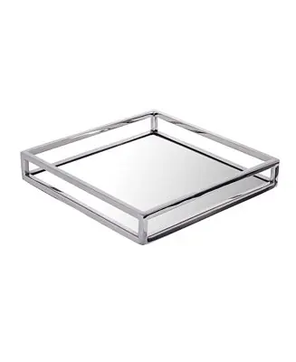 Small Square Mirrored Tray with Chrome Rails Best Choice