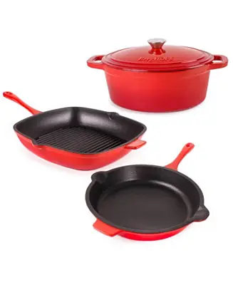 Neo 4pc Cast Iron Cookware Set, Grill Pan, Fry Pan & Oval Dutch Oven Super Sale