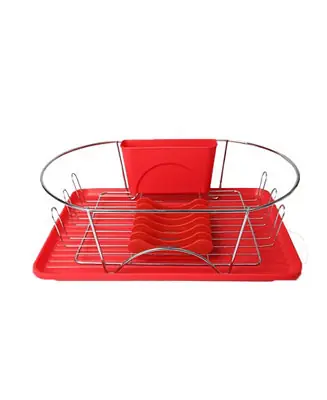 Top Rated 17 Inch Red and Silver Dish Rack with Detachable Utensil holder and a 6 Attachable Plate Positioner