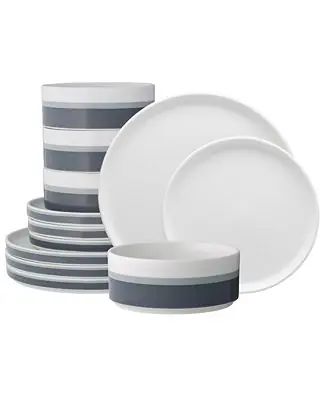 Authentic ColorStax Grey Stripe 12 Piece Dinnerware Set