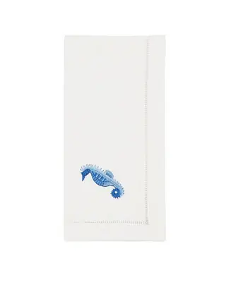 Seaside Splendor Embroidered Seahorse Napkin Set of 6, 20"x20" Warranty Included