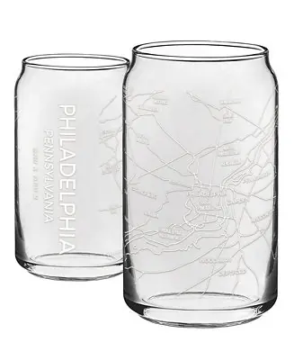 THE CAN Philadelphia Map 16 oz Everyday Glassware, Set of 2 New Arrival