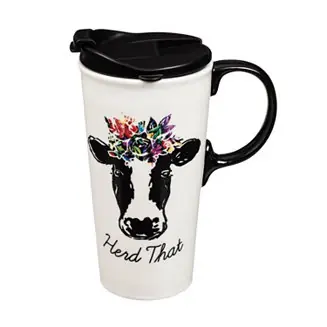 Hassle-Free Returns Ceramic Travel Cup, 17 OZ. ,w/box, Herd That