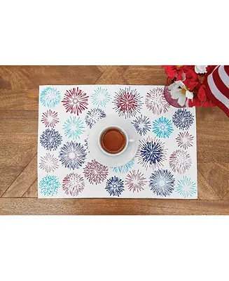 Patriotic Red & Blue Firework Sparkle 4th of July Cotton Tabletop Placemats, Set of 6, 14" x 20" Free Returns