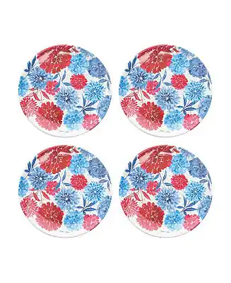 Patriotic Floral Decorative Round Serving Platter Plates Set of 4 Big Sale