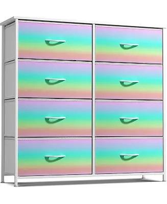 8 Drawers Dresser- Storage Unit with Steel Frame, Wood Top, Fabric Bins Same Day Shipping