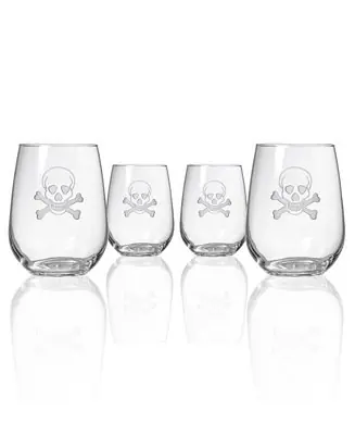 Skull and Crossbones Stemless Wine Tumbler 17oz - Set of 4 Glasses Direct From Manufacturer