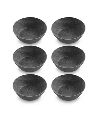 Limited Offer 7.5" Faux Real Wood 6-Piece Low Bowl Set, 42 oz