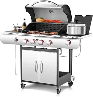 BBQ Gas Propane Grill 4 Burner Cast Iron Flat Grill Griddle Combo with Side Burner Stainless Steel 42000 BTU Buy Direct