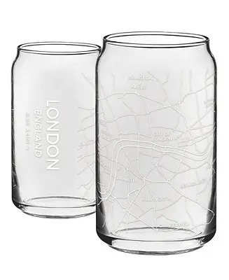 Free Delivery THE CAN London Map 16 oz Everyday Glassware, Set of 2