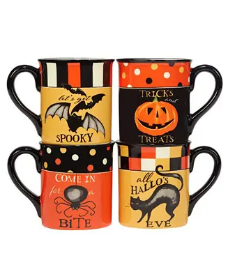 Spooky Halloween Set of 4 Mugs, Service for 4 Bulk Order