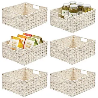Woven Farmhouse Kitchen Pantry Food Storage Basket Box, 6 Pack, White No Minimum Order