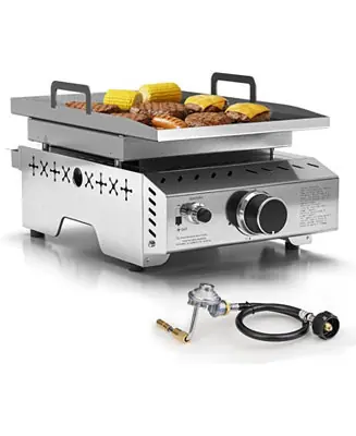 Budget Portable Propane Griddle, 8000BTU Tabletop Portable Propane Gas Grill with One Burner, Stainless Steel Flat Top Grill, Outdoor Cooking