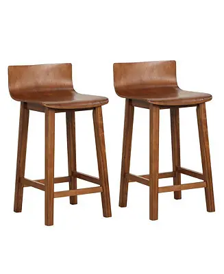 24.5" Wood Bar Stools Set of 2 with Solid Back & Seat Mid Century Bar Chairs Sale