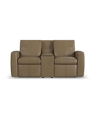 Editor’s Pick Aria 75" Fawn Leather Power Reclining Loveseat with Console