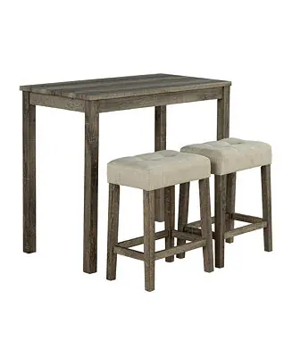 3-Piece Brown Wood Counter-Height Dining Set with Tufted Fabric Stools for Small Spaces (Seats 2) Bar Sets Flash Sale