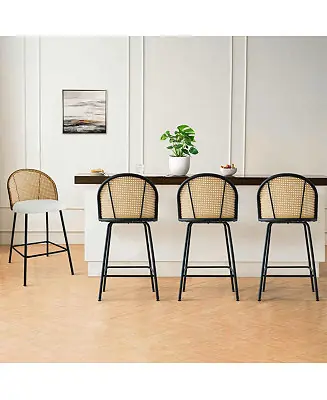 Set of 4 Faux Rattan Back Counter Height Stools, 26.7'' Seat Height Chairs for Kitchen Island-Maison Boucle Exclusive