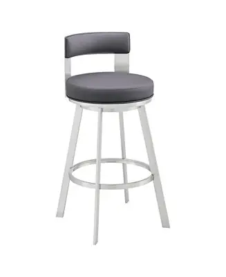 Flynn 30" Swivel Bar Stool in Silver Metal with Faux Leather Luxury