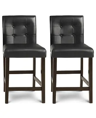 Set of 2 PVC Leather Bar Stools with Solid Wood Legs Crafted
