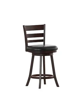 Silla 24" Classic Wooden Ladderback Swivel Counter Height Stool With Upholstered Padded Seat And Integrated Footrest Limited Time