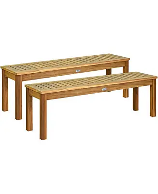Set of 2 Acacia Wood Bench Dining Bench Patio Garden w/ Slatted Seat Indonesia Teak Place Order