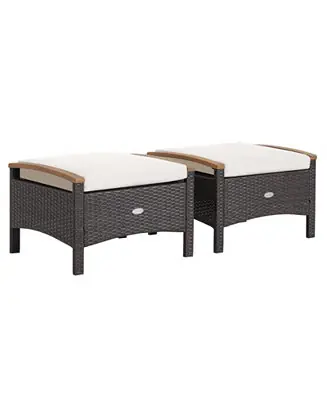 Set of 2 Fade-Resistant Wicker Patio Ottoman Limited Edition